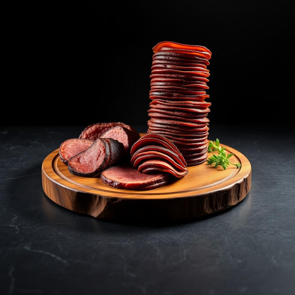 Large round 14 inch cowboy board with dramatic layered sliced meats